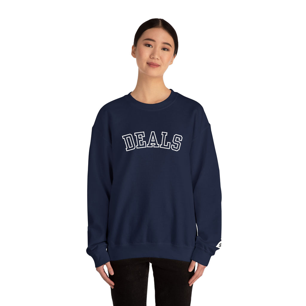 DEALS Crewneck Sweatshirt — Vintage Collegiate Black Pullover