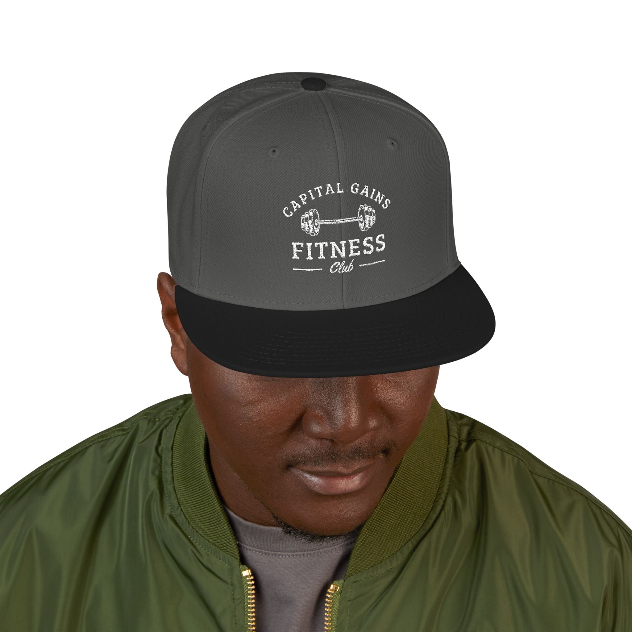 Capital Gains Club — Embroidered Fitness Snapback Hat — Vintage ‘Fitness’ Logo Cap