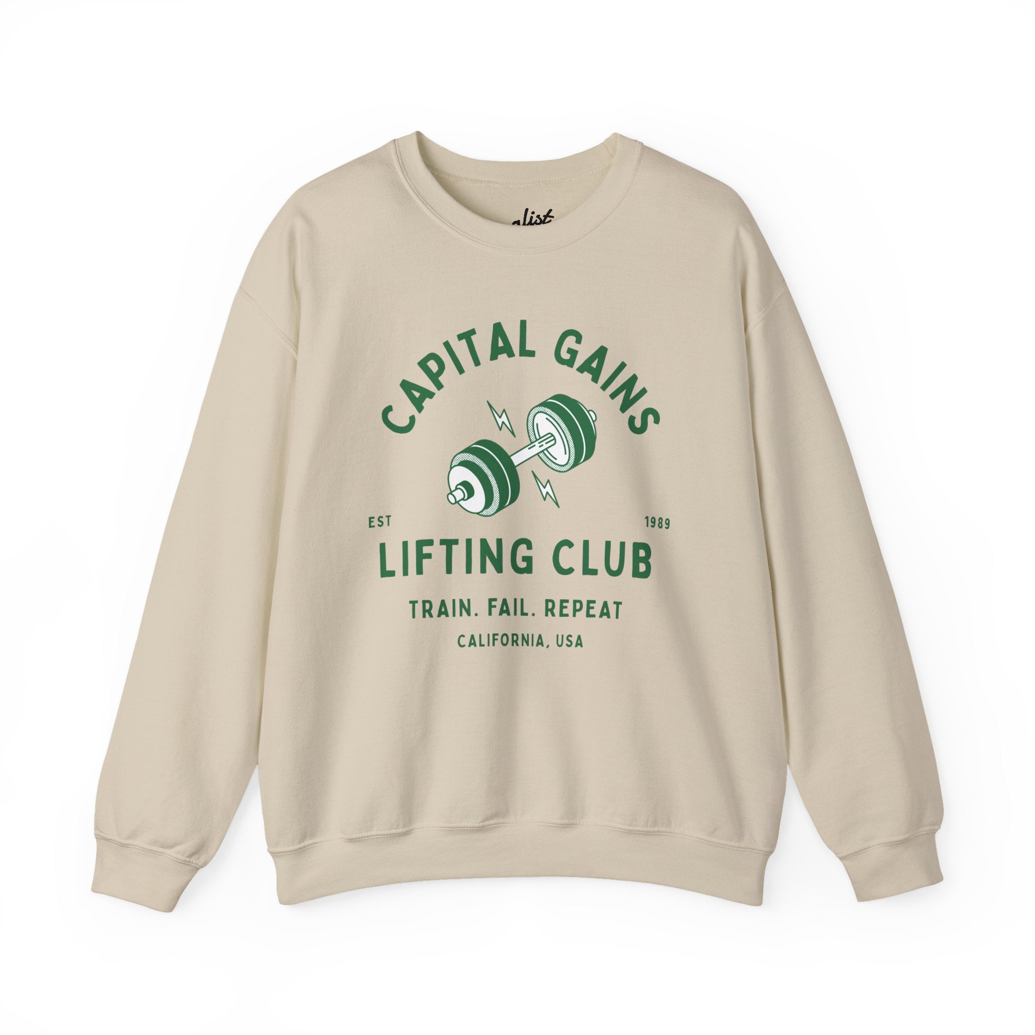 Lifting Club Crewneck Sweatshirt — "Capital Gains" Weightlifting Gym Pullover