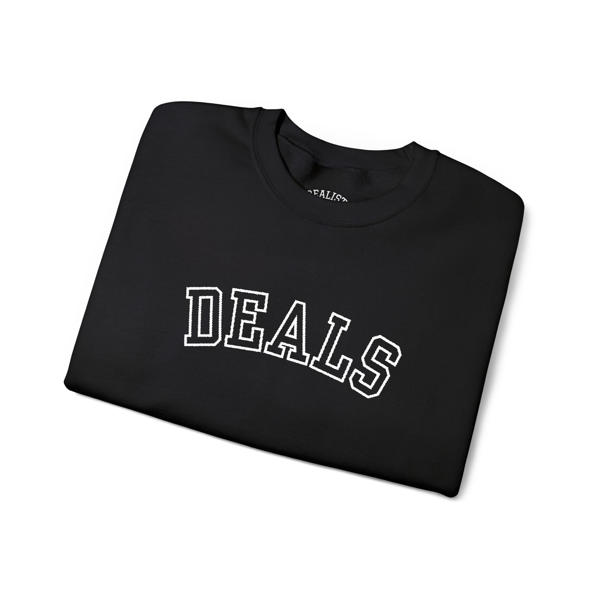 DEALS Crewneck Sweatshirt — Vintage Collegiate Black Pullover