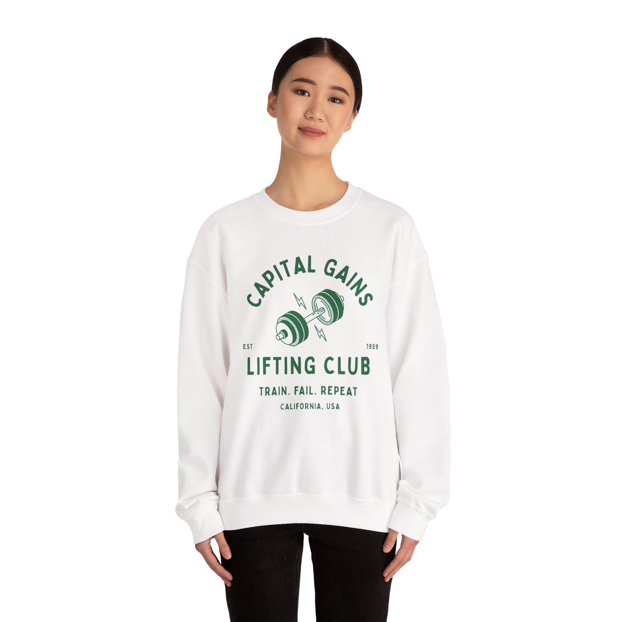 Lifting Club Crewneck Sweatshirt — "Capital Gains" Weightlifting Gym Pullover