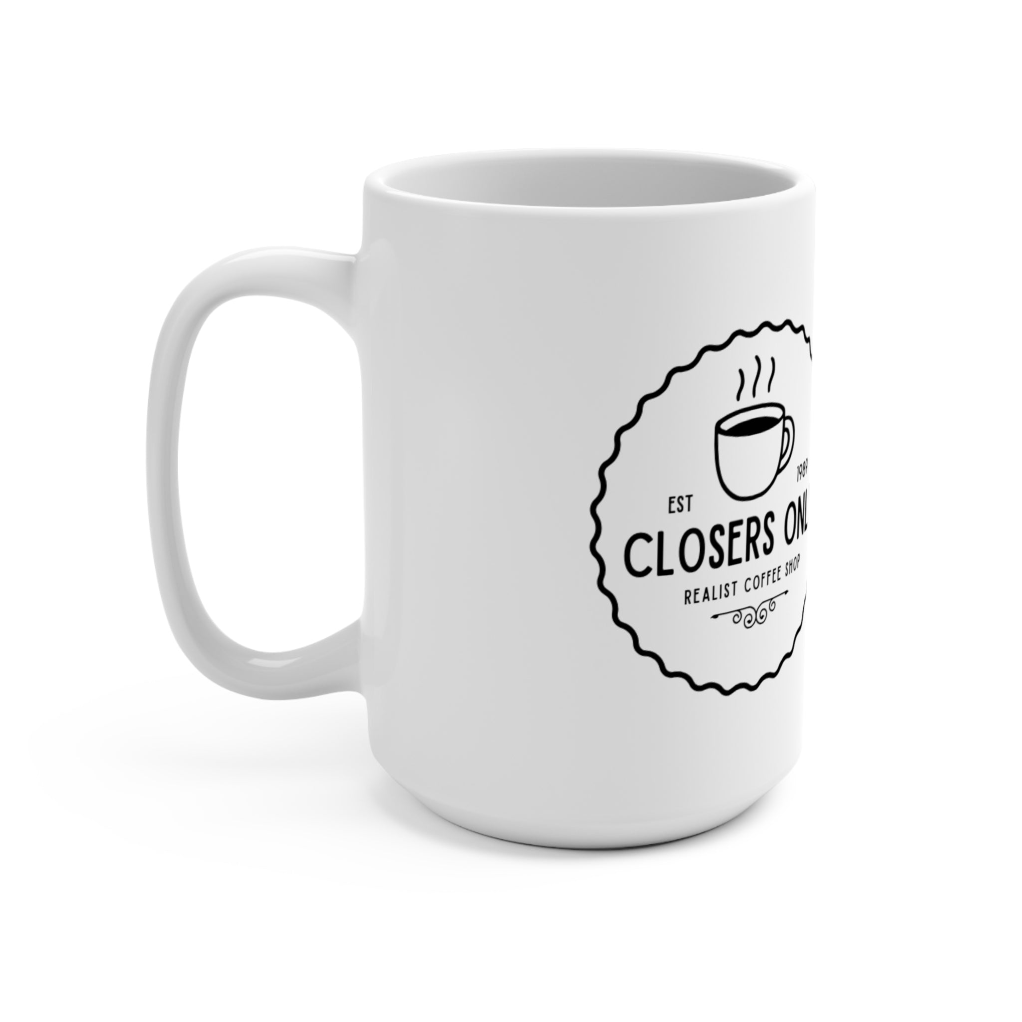 Closers Only Club  — Coffee Lovers 15oz Ceramic Mug — Vintage Coffee Shop Logo