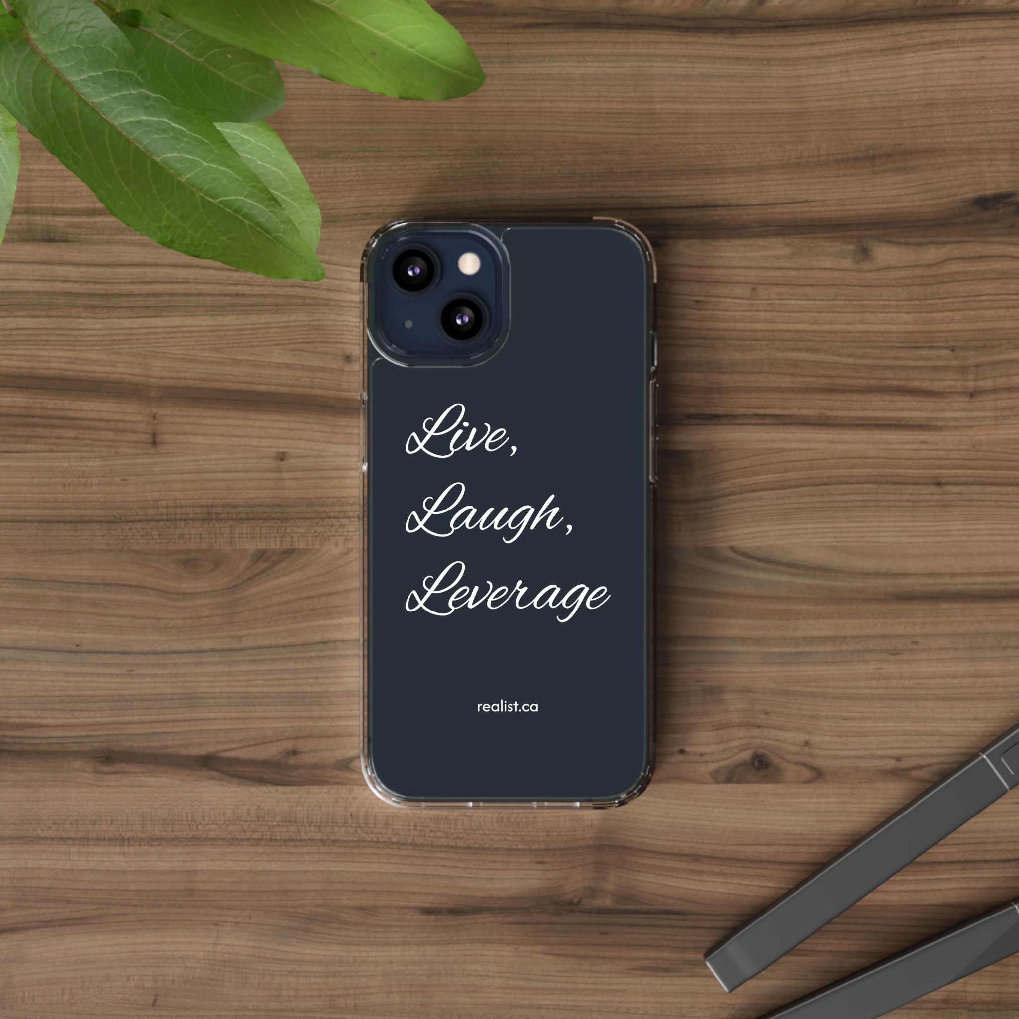 Clear Phone Case — “Live, Laugh, Leverage” Script Clear iPhone Case