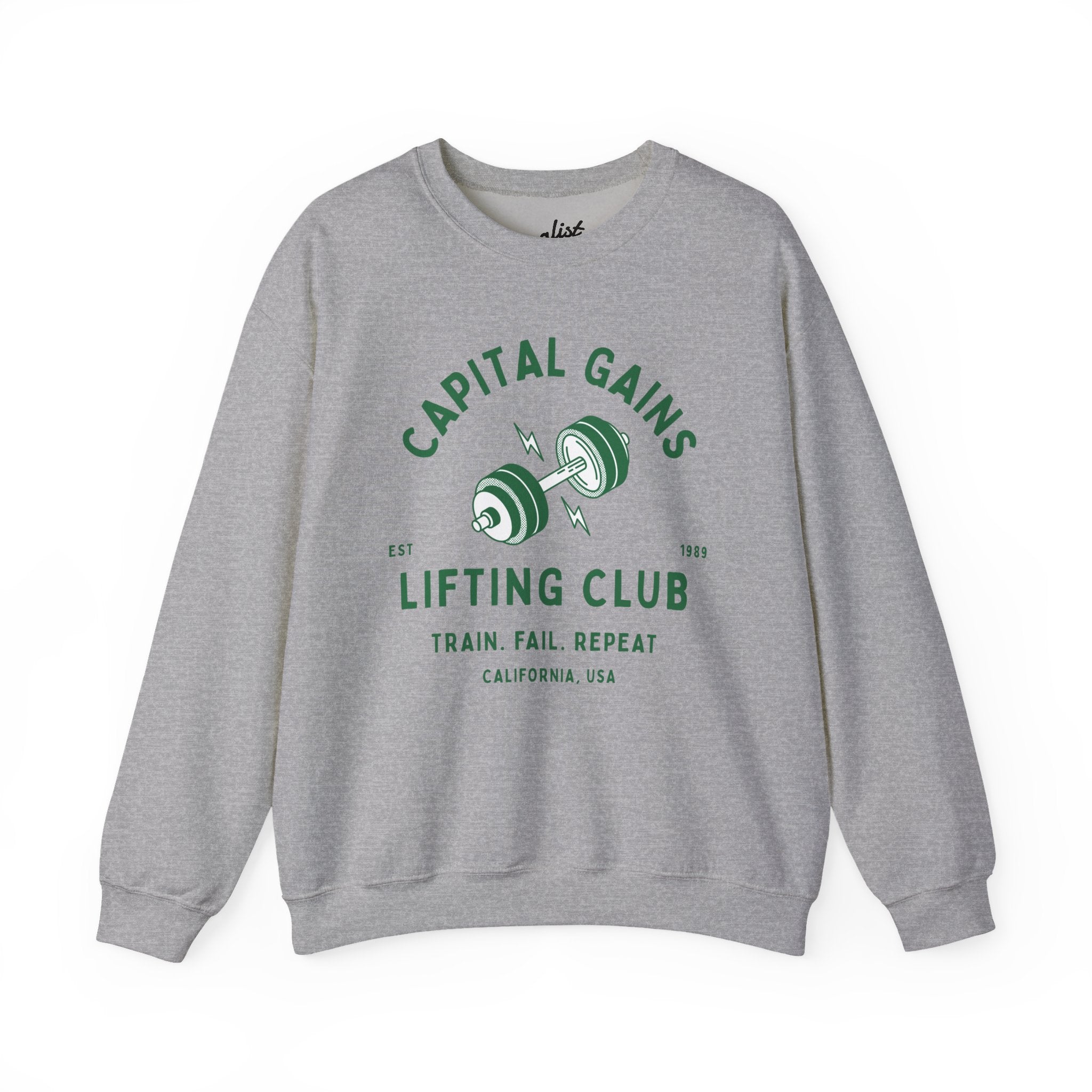 Lifting Club Crewneck Sweatshirt — "Capital Gains" Weightlifting Gym Pullover