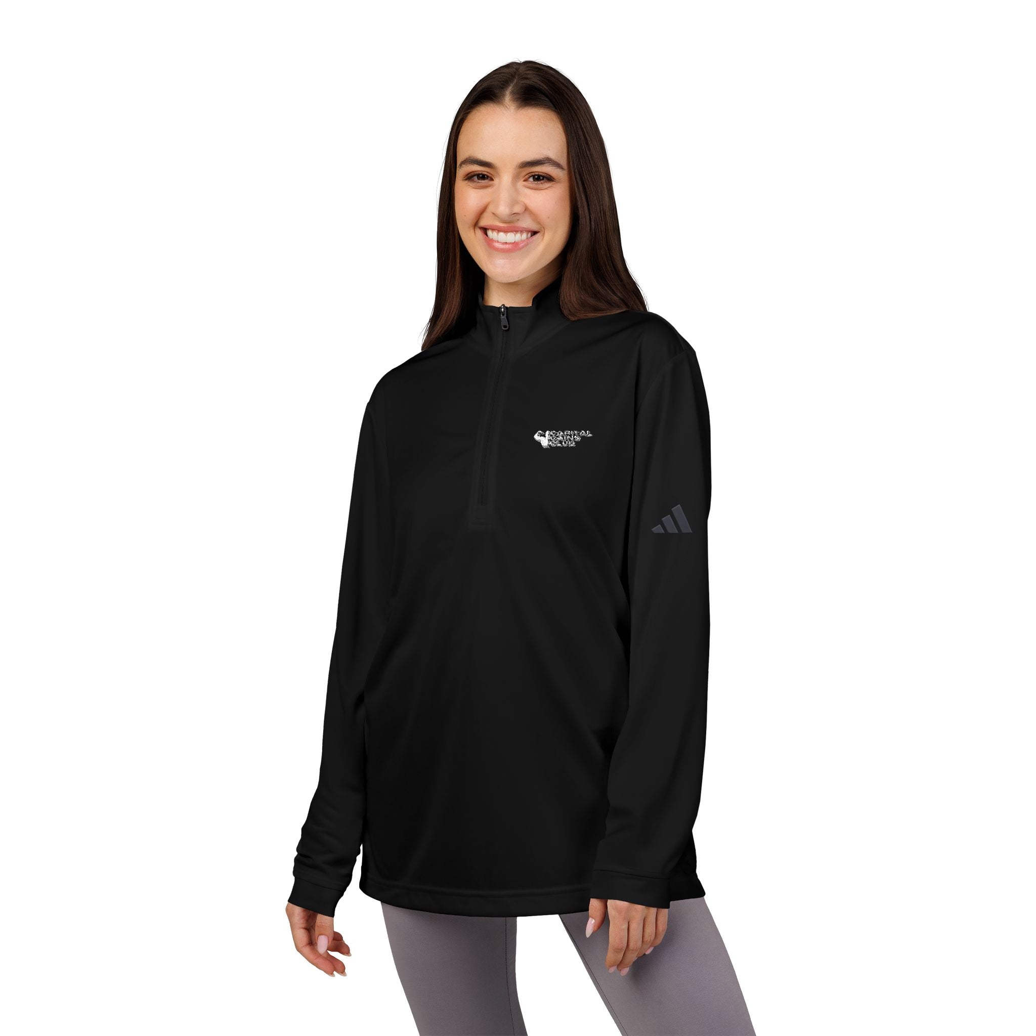 Embroidered Quarter-Zip Pullover — Grey Athletic Adidas Style
