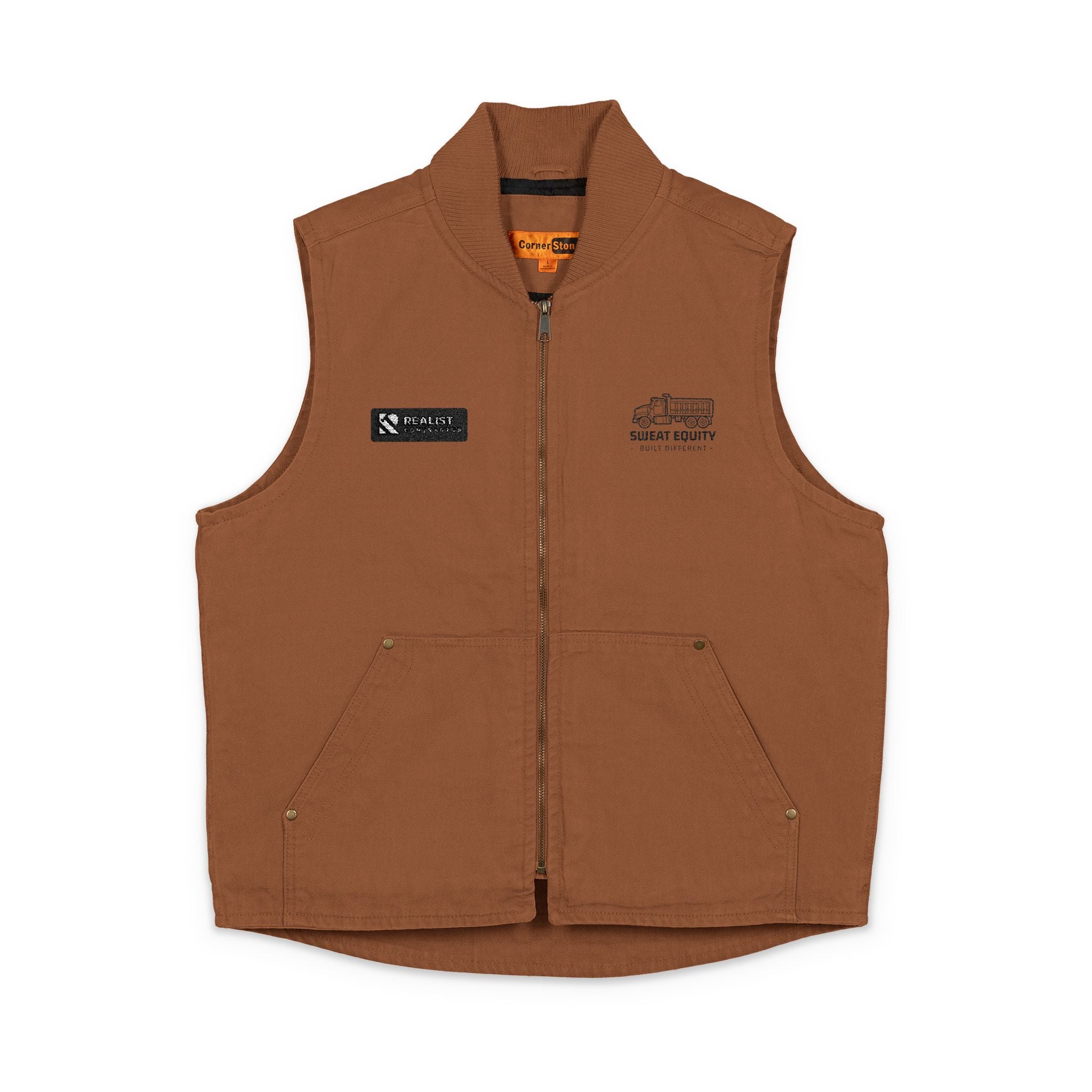 "Sweat Equity" Embroidered Duck Cloth Work Vest — Rugged Canvas Utility Vest