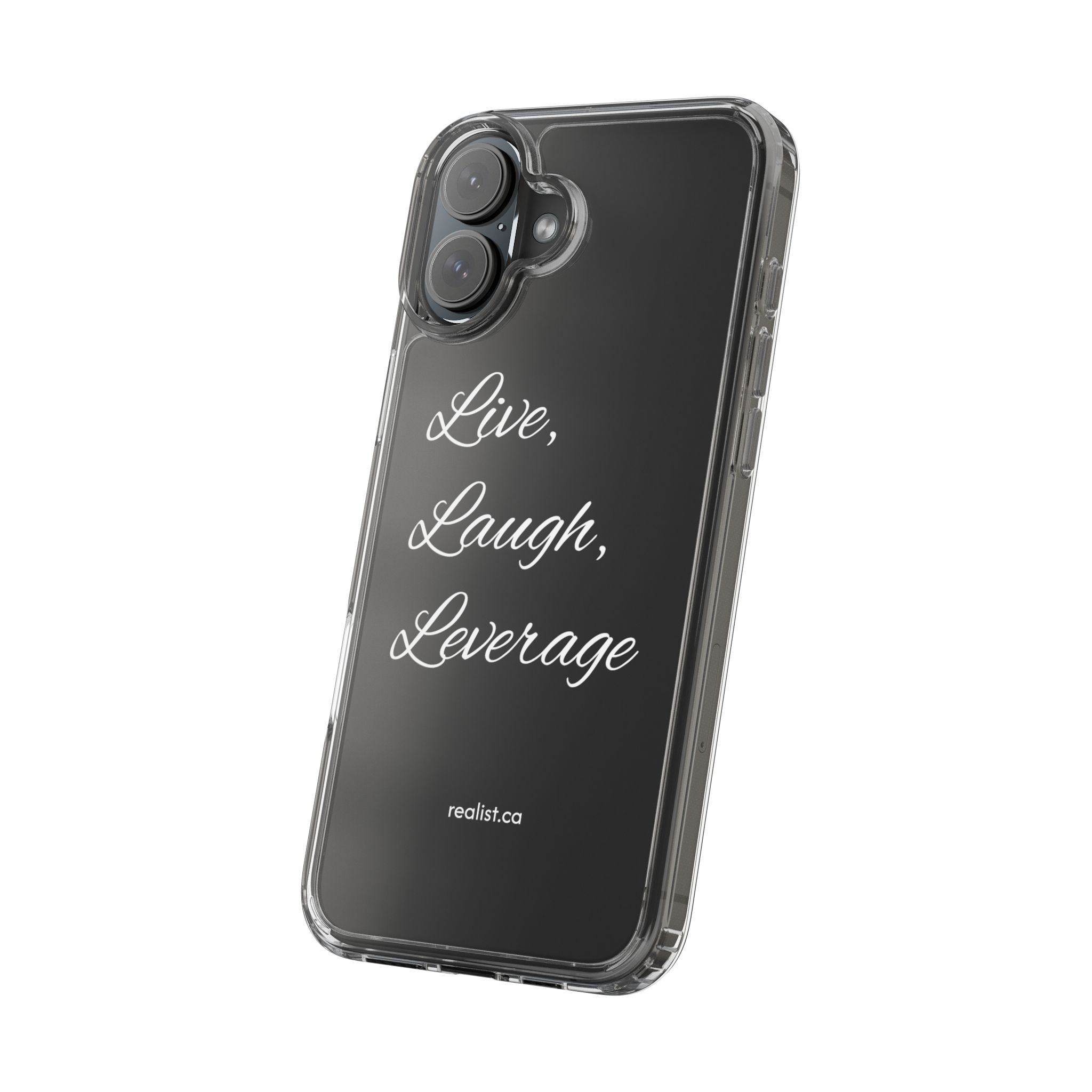 Clear Phone Case — “Live, Laugh, Leverage” Script Clear iPhone Case