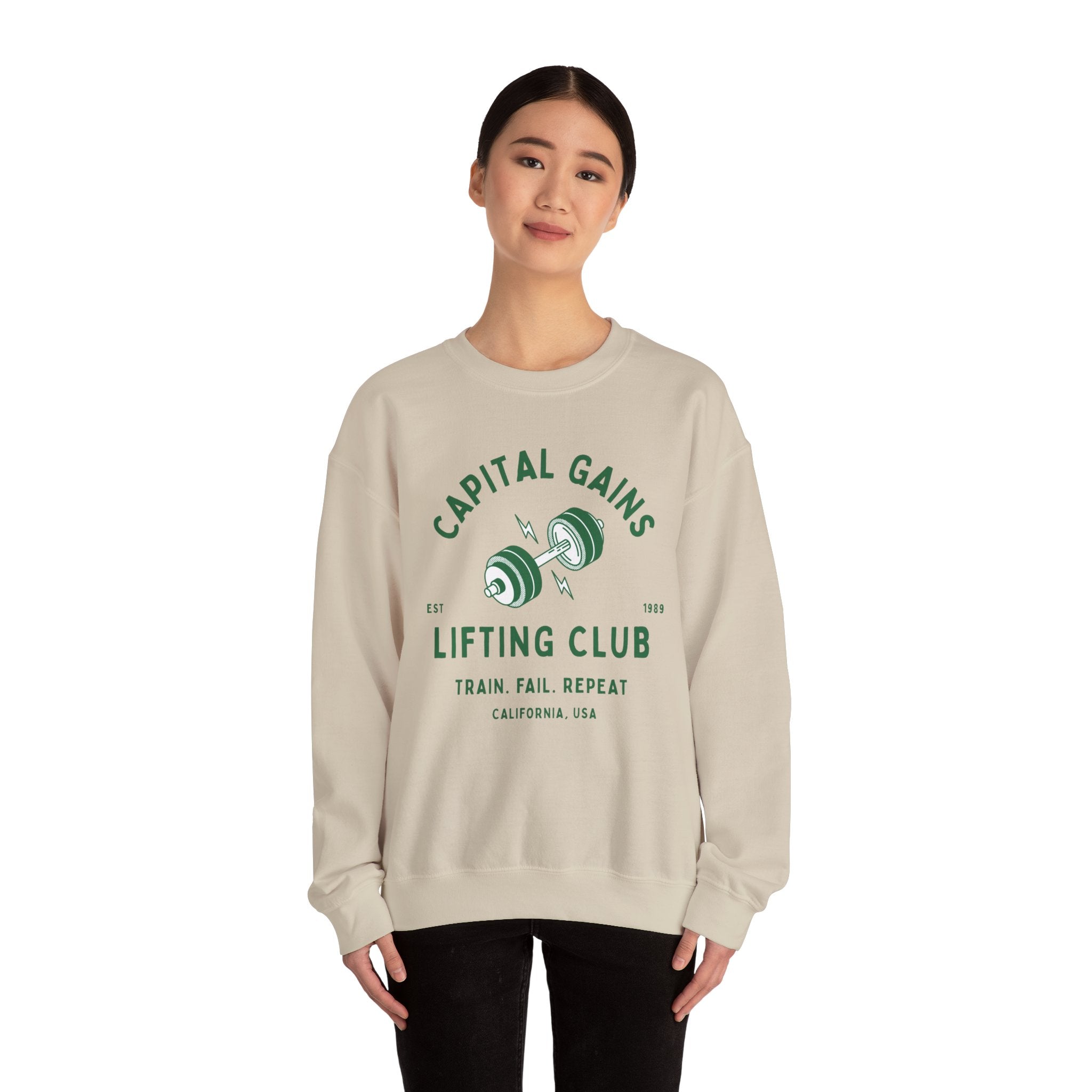 Lifting Club Crewneck Sweatshirt — "Capital Gains" Weightlifting Gym Pullover