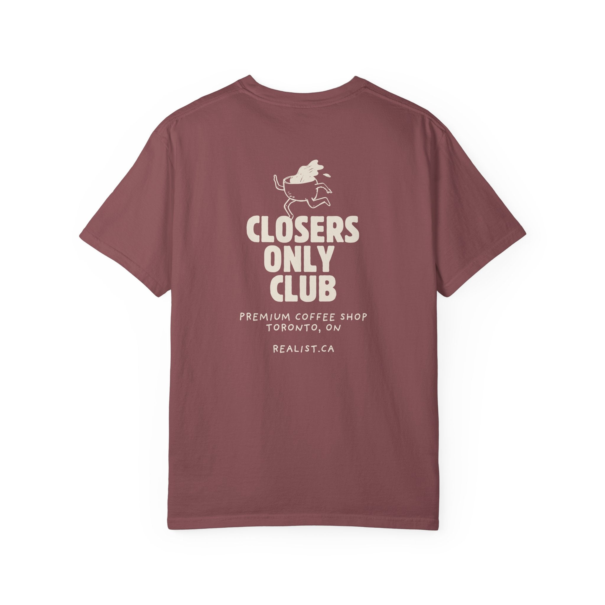 Closers Only Club T-Shirt — Premium Coffee Shop Tee (Back Graphic)